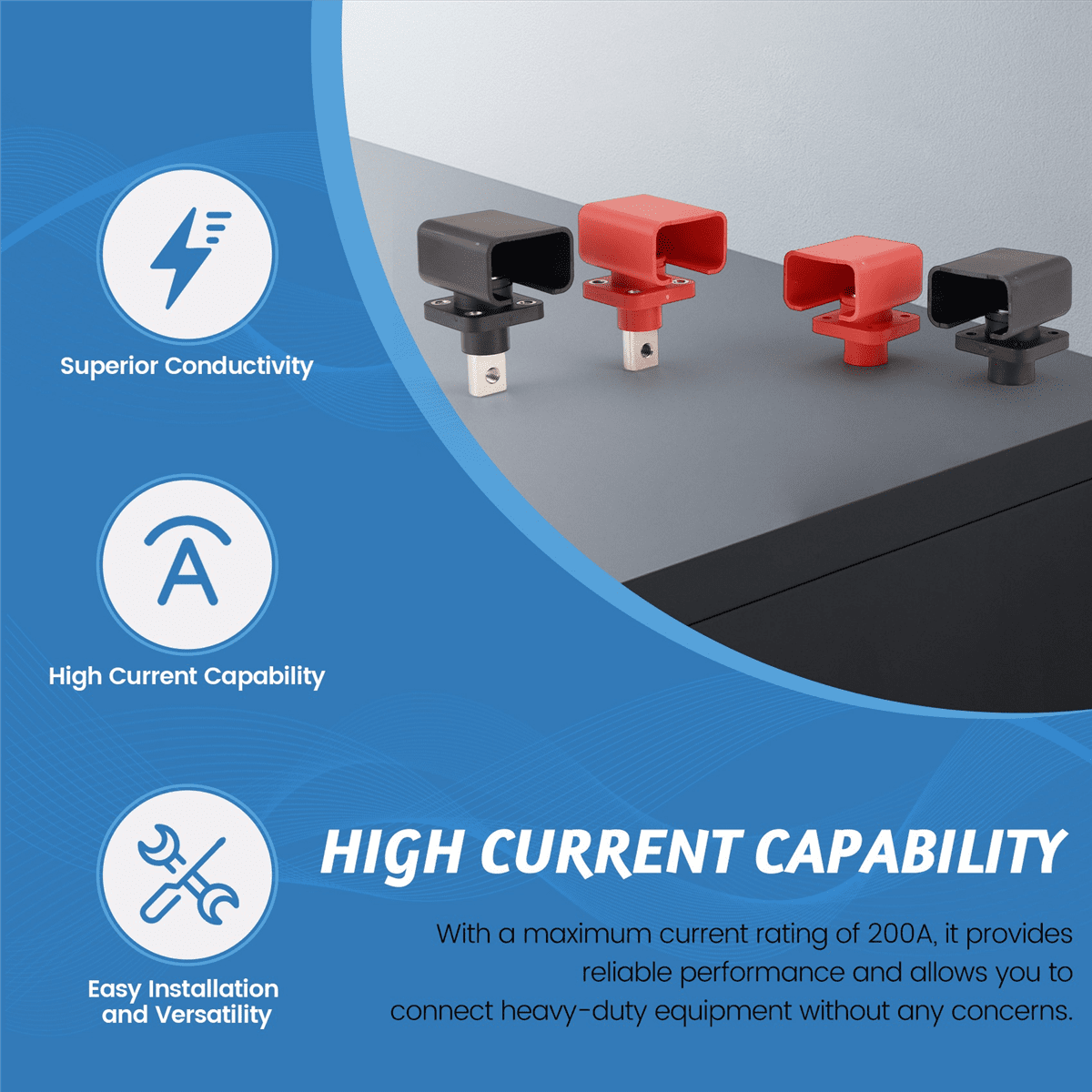 200A AllCopper Lithium Battery Terminal Block High Current Energy Inverter Plug Wall Mounted Type Storage Connector 4PCS