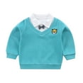 thumbnail image 1 of Gibobby Blusas Casual Niños niños pequeños bebés niños manga larga lindo dibujos animados Patchwork Bowknot suéter blusa Tops trajes ropa(Aqua, 2-3 Años), 1 of 5