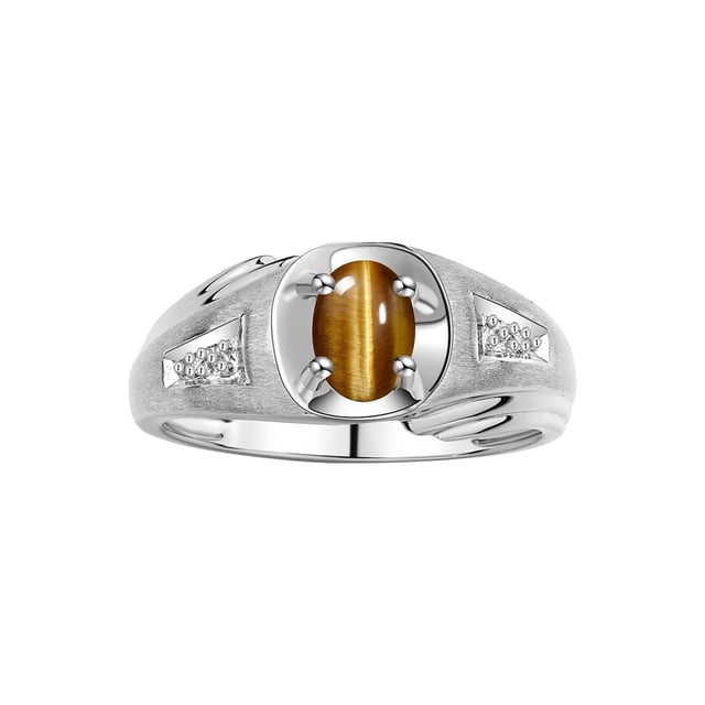 RYLOS Men's Rings Sterling Silver Rings Classic Designer Style 8X6MM Oval Gemstone & Diamond Ring Tiger Eye November Birthstone Rings For Men Size 13