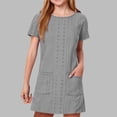 thumbnail image 1 of QTBIUQ Robe Ample à Manches Courtes à Col Rond de Couleur Unie pour Fille avec Doubles Poches, Décontractée, Quotidienne, Polyvalente, pour Vacances, Fête, Jeu, Ensemble d'Été, Style Mignon et à la Mode (Gris, 14-15 Ans), 1 of 8
