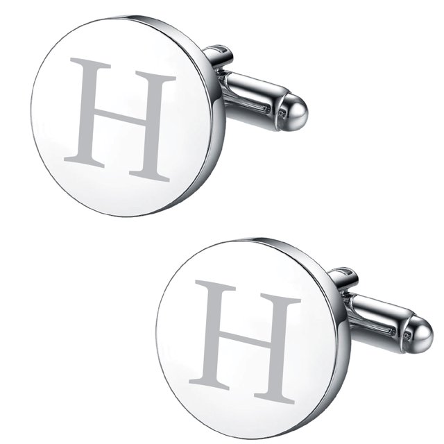 BodyJ4You 2PC Cufflinks Engraved Personalized Initials Letter H Formal Button Shirt Gift Box Set