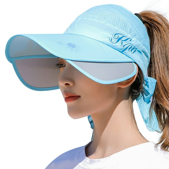 Bibifish Womens Beige Visor Cap Extendable Brim & Ponytail Hole Lightweight Fabric Breathable Outdoor Sports Sun Protection Visor