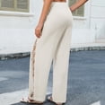 thumbnail image 6 of ManxiVoo Women's Crochet Panel Linen Pants – Elastic Waist High Waisted Wide Leg Casual Summer Beach Trousers, 6 of 8