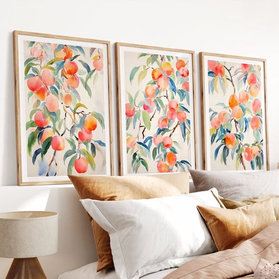 UNFFRAMED Peaches Wall Art, Set Of 3, Peach Print, Peach, Botanical Wall Art, Kitchen Wall Art, Peaches Poster, Set 3 Prints 8x12