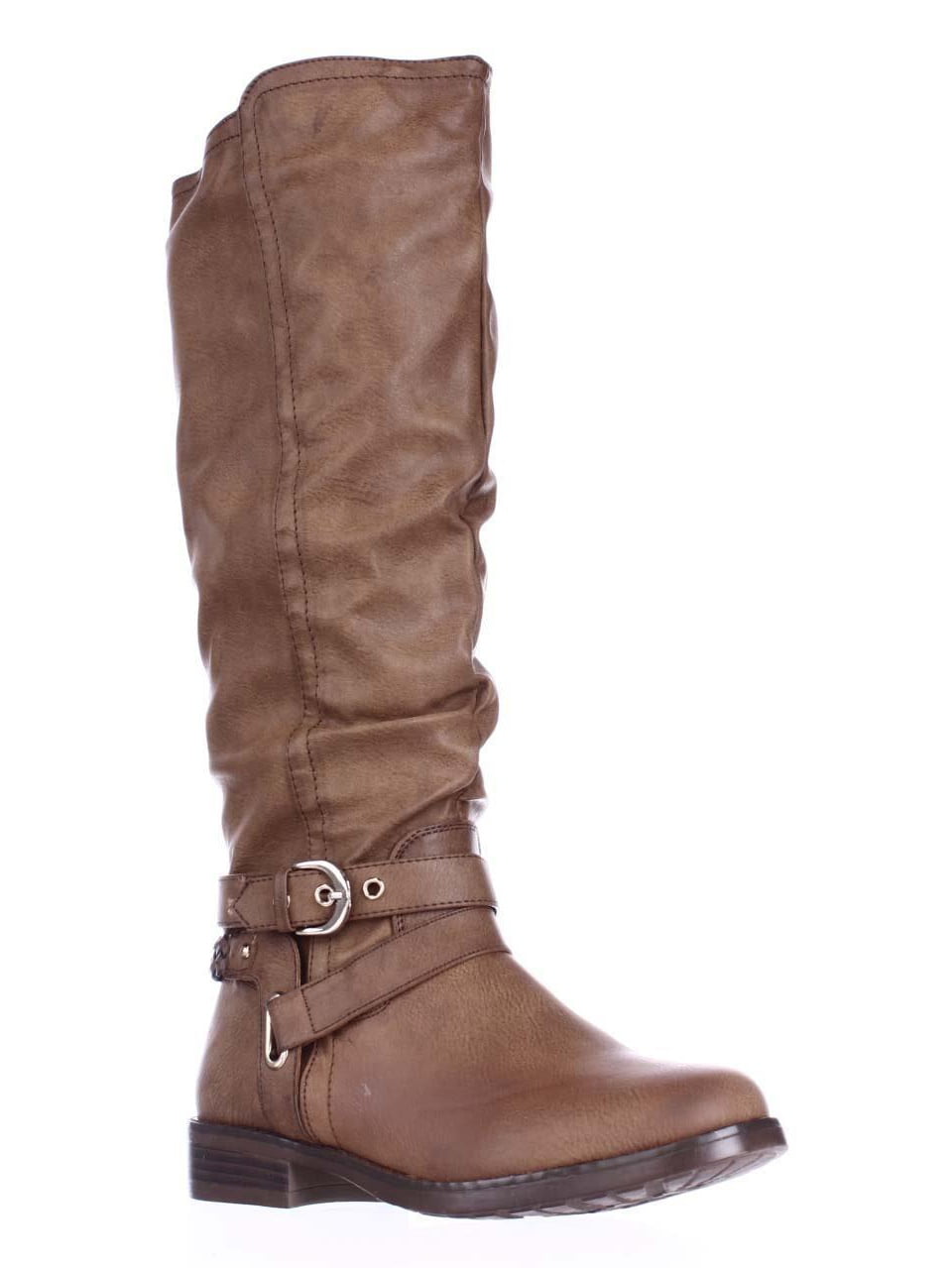 Womens XOXO Martin Wide Calf Braided Strap Riding Boots, Tan - Walmart.com