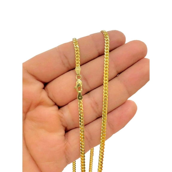 14K Yellow Gold Miami Cuban Link Chain Necklace 24" 3.2mm Womens Mens Fancy Jewelry