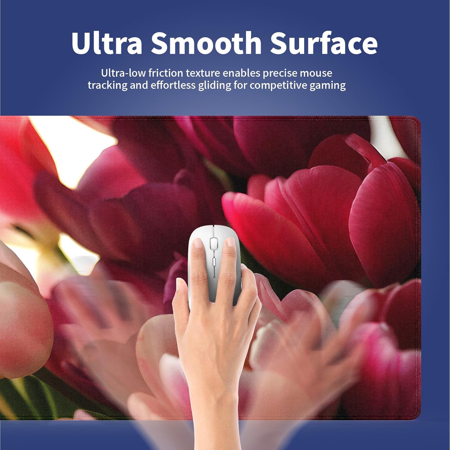 Extra Large Gaming & Office Mouse Pad (31.5" x 11.8") with Durable Stitched Edges – Bouquet of Tulips Flowers Pink and Purple Blossoms Girly Floral Close-up, Anti-Slip Extended XXL Desk Mat