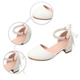 thumbnail image 5 of FINALGANG Girls Kids Dressy Low Heel Shoes With Double Layer Pearl Ankle Strap Bow Back Detail Soft Suede Upper For Formal Events Evening Wear Classic Shoes, 5 of 8
