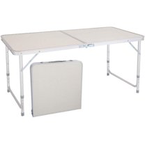 4Ft Portable Folding Table, 4 Foot Heavy Duty Plastic Fold-in-Half Utility Table Indoor Outdoor Adjustable Height Folding Table w/Carrying Handle, Lock for Picnic, Party, Camping-White