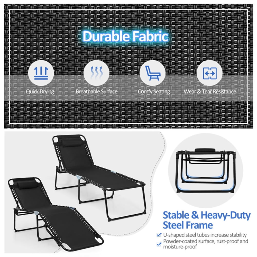 Aimee Lii Foldable Recline Lounge Chair with Adjustable Backrest and Footrest, Patio Loungers, Black