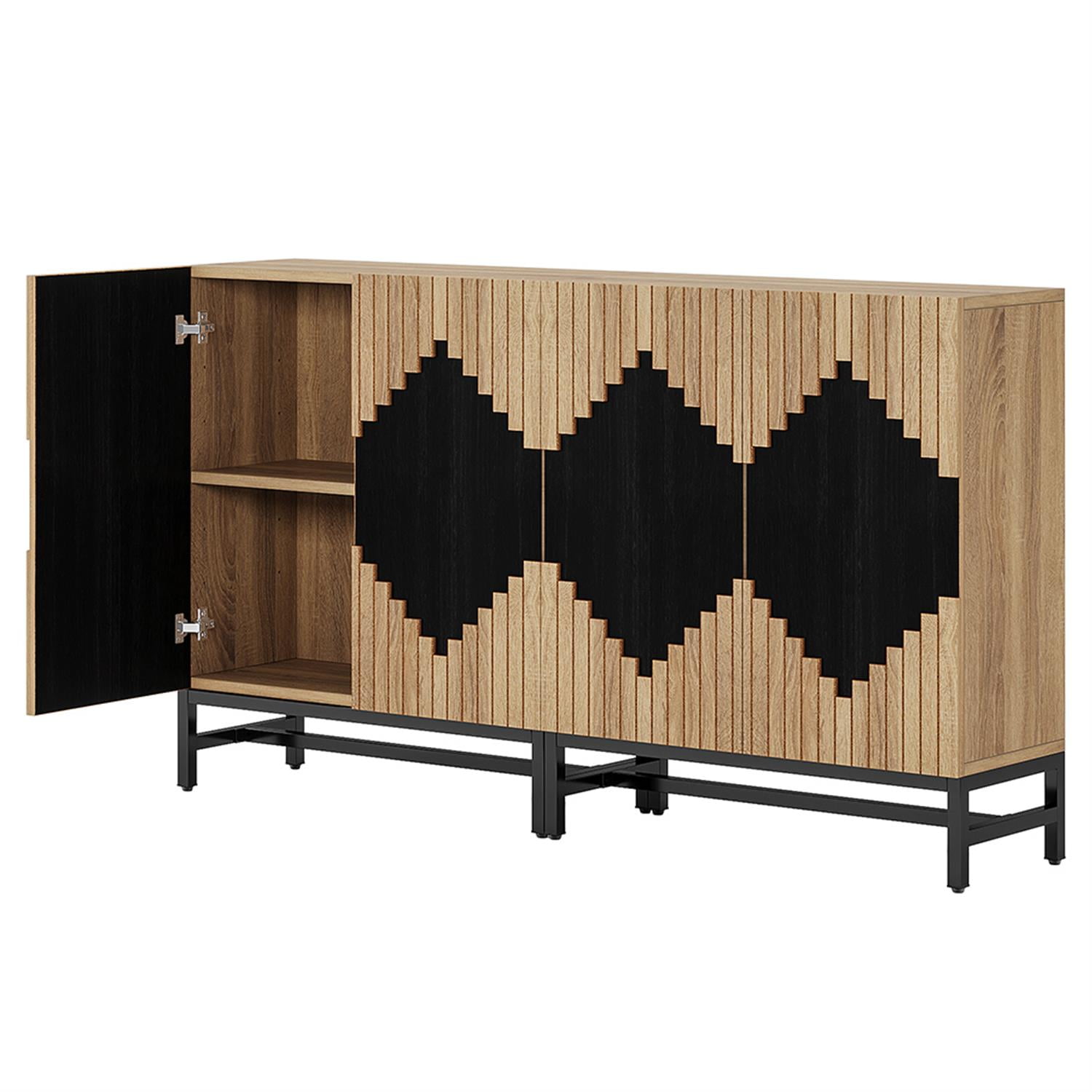 Demi Bonn 63" Sideboard Buffet Storage Cabinet with Doors, Farmhouse Credenza Accent Cabinet for Kitchen Entryway Living Dining Room, Beige