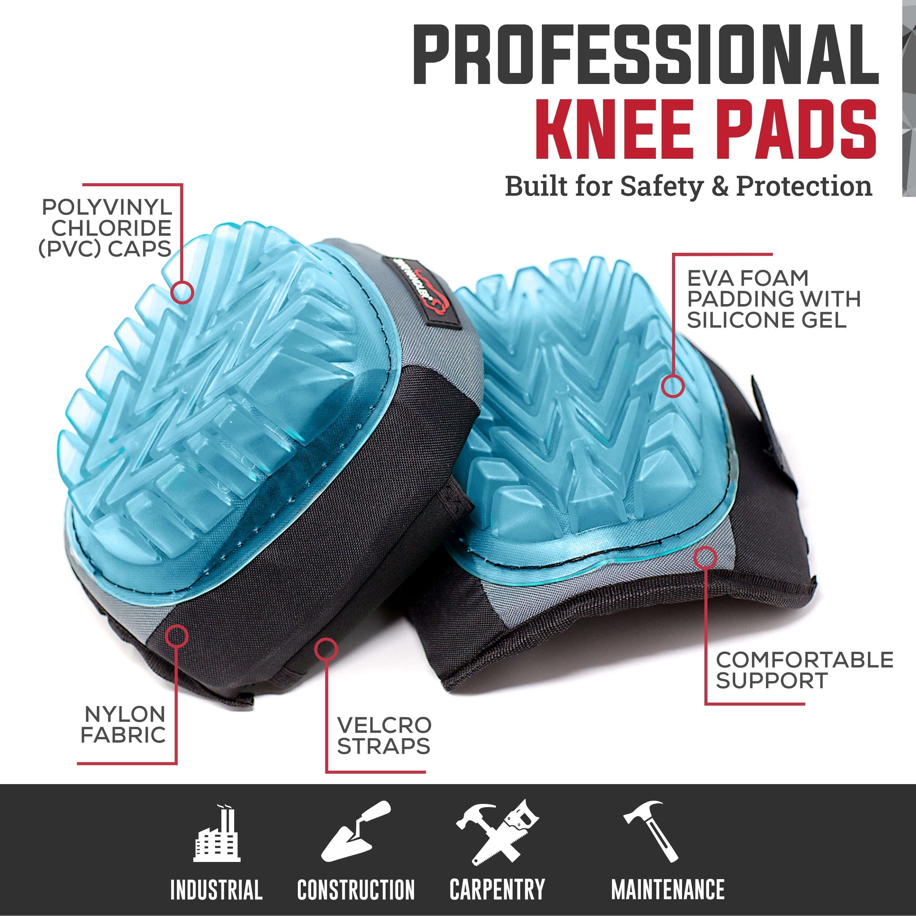 Safe Handler Professional Knee Pads with Superior Gel Cushion, Non-Marring, Blue, Heavy Duty Knee Protector