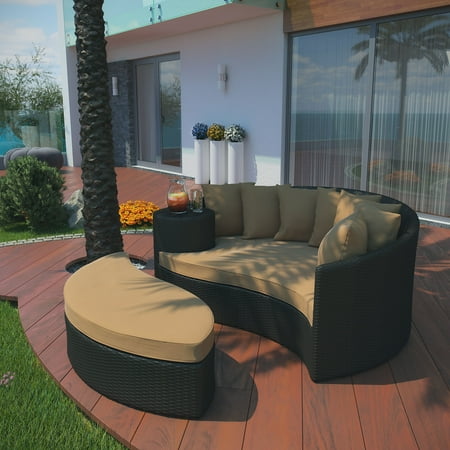 Modway Taiji Rattan Weave/Aluminum Patio Daybed in Espresso/Mocha