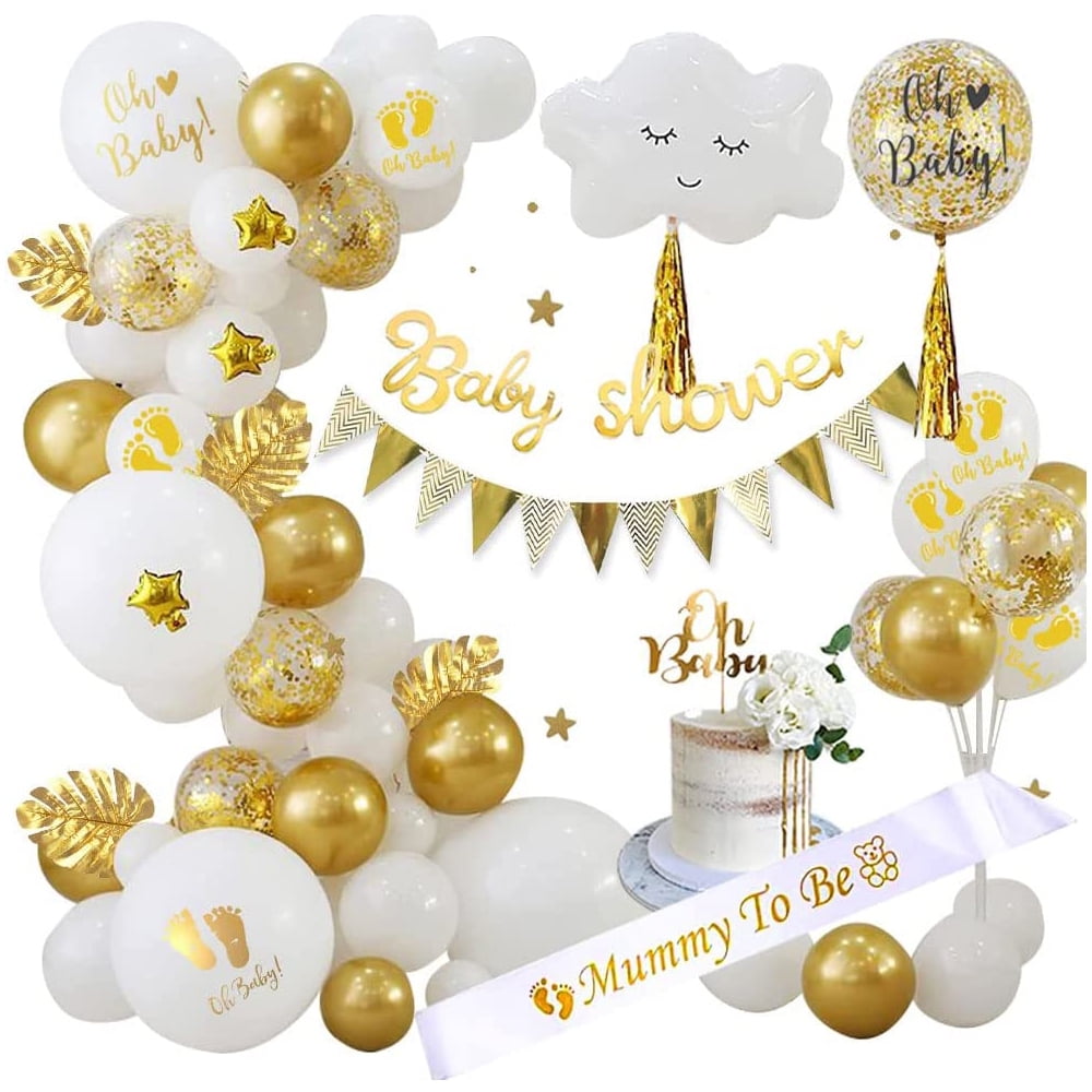Baby Shower Decorations, Gold and White Oh Baby Decor Gender Neutral