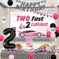 thumbnail image 2 of Two Fast Birthday Decorations for Girl, Two Fast Two Curious Backdrop Cake Toppeer Racing Car Banner Pink Checkered Wheel Balloons, Race Car 2nd Birthday Let’s Go Racing Party Supplies, 2 of 6