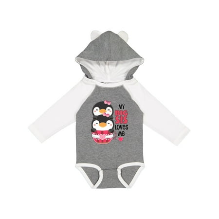 

Inktastic My Big Sis Loves Me- cute teacup penguins little sister Gift Baby Girl Long Sleeve Bodysuit