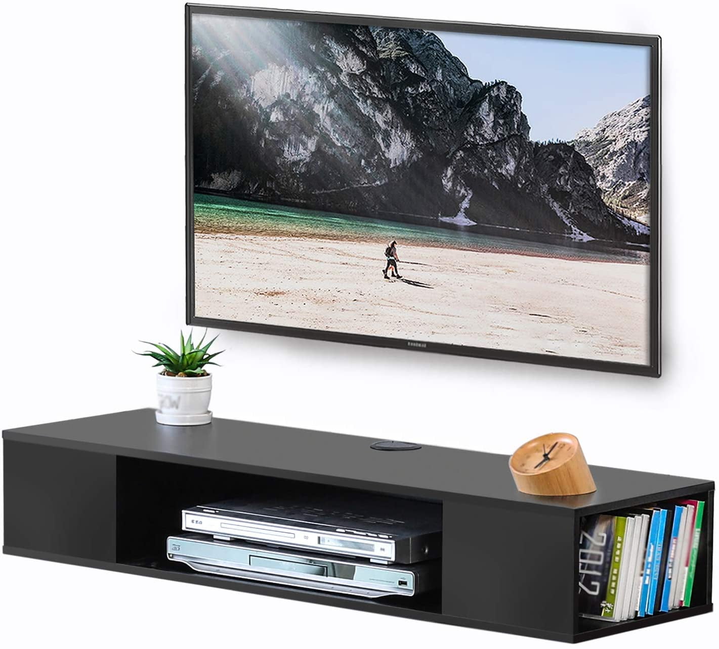 FITUEYES Black Wall Mounted Media Console Floating TV Stand Component