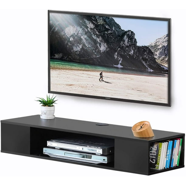 FITUEYES Black Wall Mounted Media Console Floating TV Stand Component