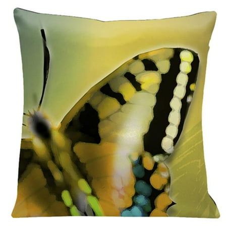 Lama Kasso 562 Large Butterfly on a Light Avocado Green Transitioning to Light Gold Background 18 in. Square Satin Pillow