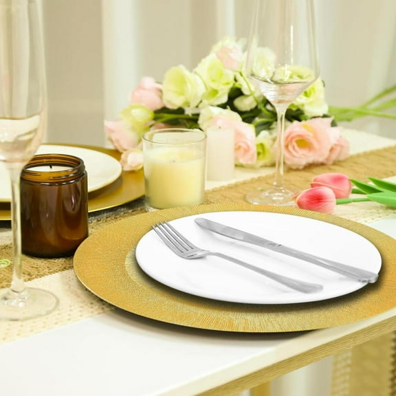 100 Pcs Plastic Charger Plates 13in, Golden Table Setting Dishes, Wedding Reception Event Tableware