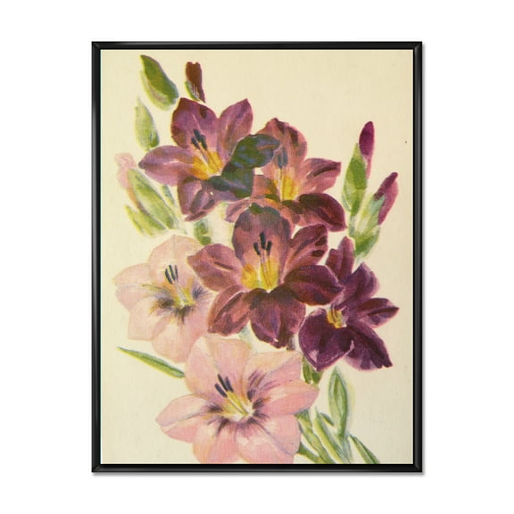 Designart 'Retro Dark and Light Pink Gladiolus' Traditional Framed Canvas Wall Art Print