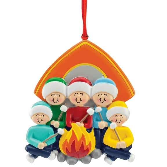 Camping Family Ornament, Family of 5