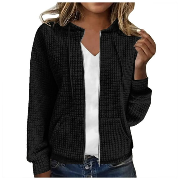 Lixiuxyad Zip up Jackets Women's Zippered Hooded Cardigan Long Sleeved Hoodie Jacket Black