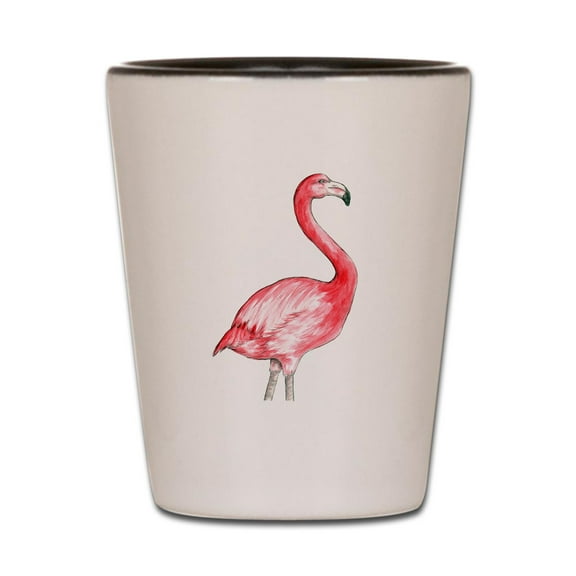 CafePress - Flamingo Watercolor - White/Black Shot Glass, Unique and Funny Shot Glass