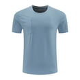 thumbnail image 2 of Tops para hombre, blusas y camisas de cuello redondo y manga corta para hombre, camiseta informal de solapa de color liso a la moda para hombre, blusa de cuello redondo y manga corta para hombre., 2 of 8