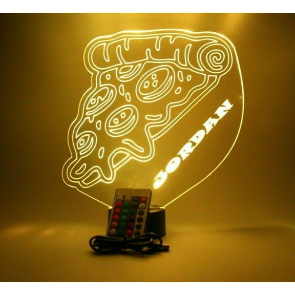 Pizza Slice Pie Crust Night Light Up Lamp LED Free Engraved Custom Name Personalized Desk Table Lamp, With Remote, 16 Color Options, Dimmer, It's WOW, Great Gift
