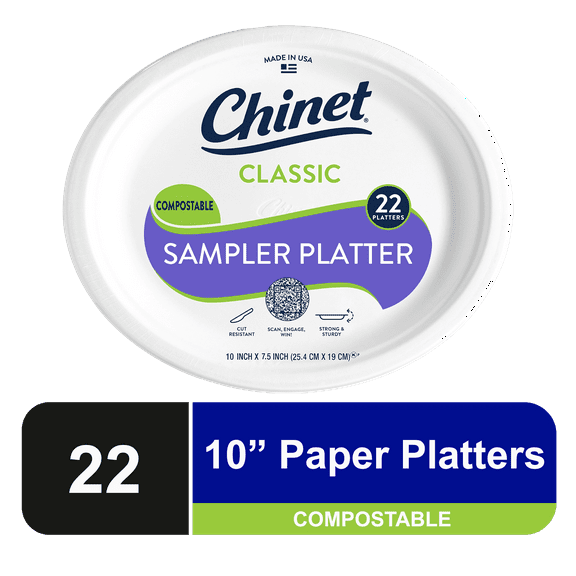 Chinet Classic® Premium Disposable Paper Sampler Platters 10in x 71/2", White, 22 Count