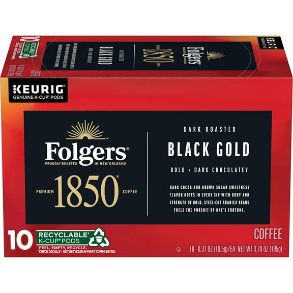 1850 Black Gold, Dark Roast Coffee, Keurig K-Cup Pods, 10 Count Box