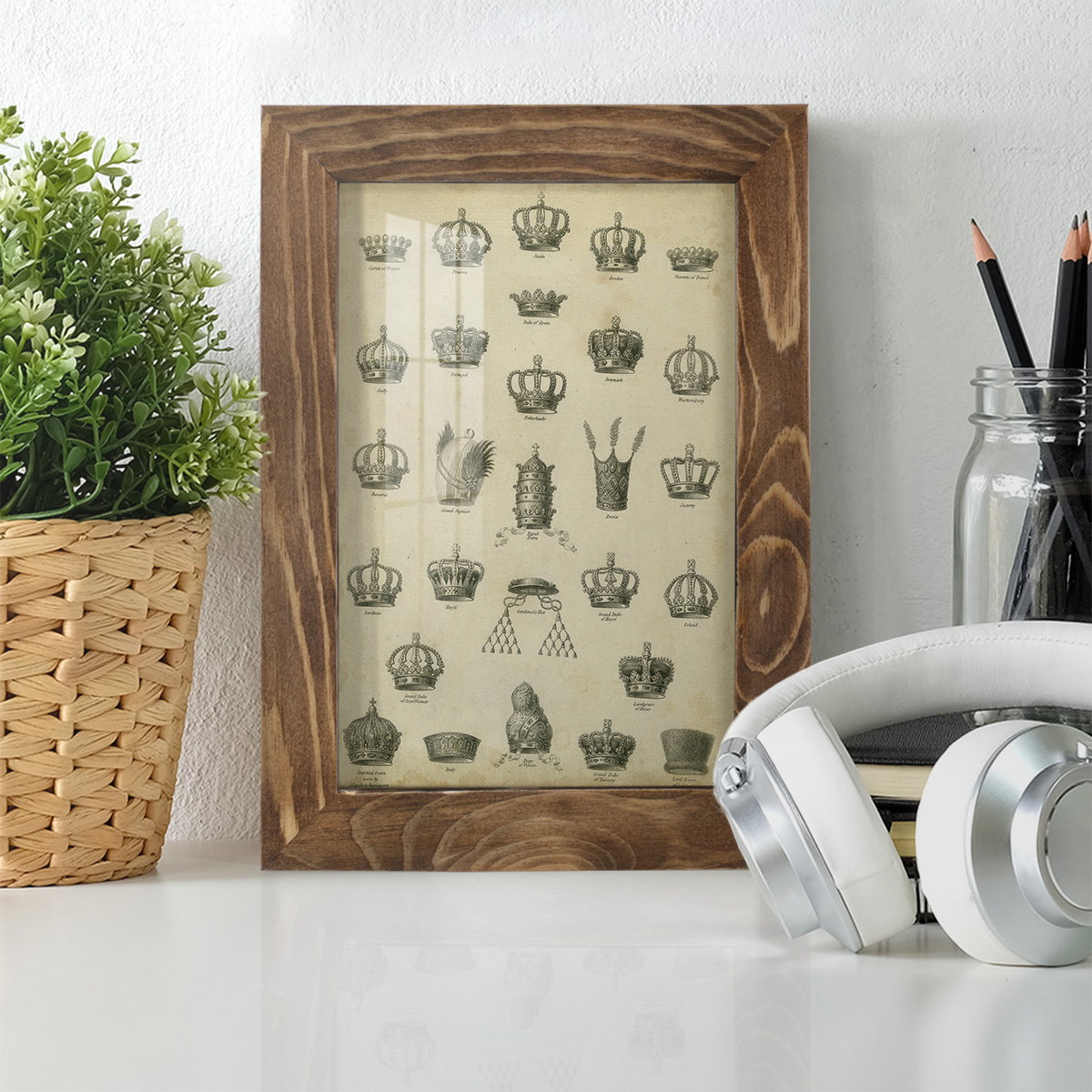 Heraldic Crowns & Coronets II -Framed Print w/glass-Walnut