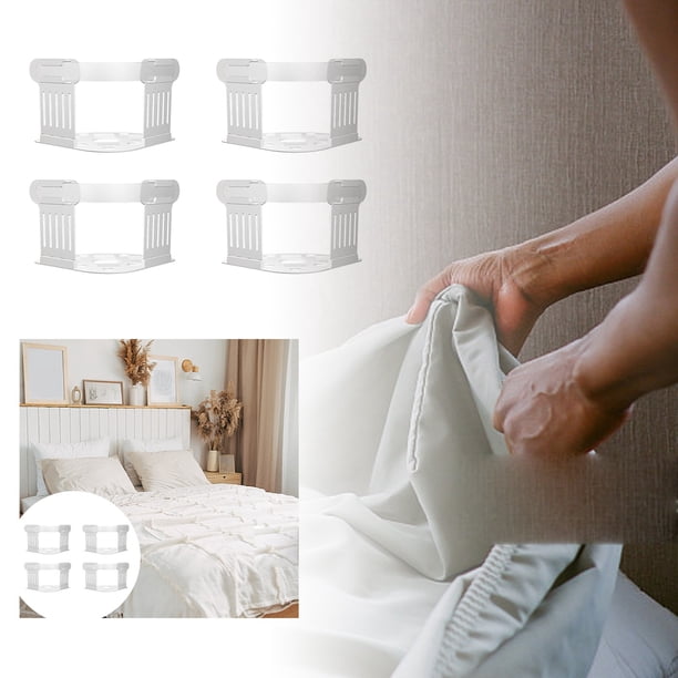 Juego de 4 pinzas resistentes para sábanas, para fijar la ropa de cama de forma segura, se adapta a la mayoría de tamaños de sábanas, color blanco