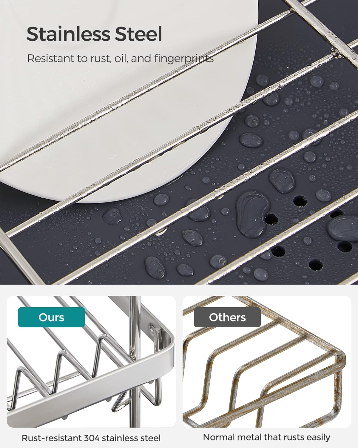2 Tier Dish Drying Rack, for Kitchen Counter with Rotatable Drain Spout, Silve and Gray