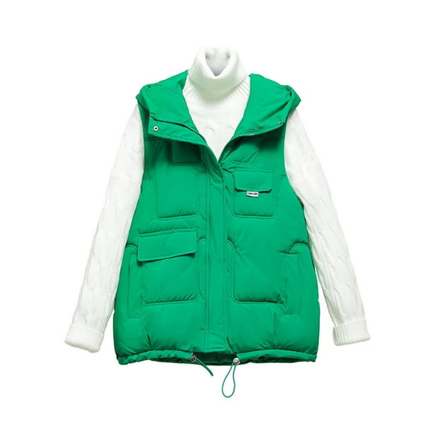Chaqueta larga de invierno sin mangas con bolsillos para mujer, de algodón y plumón