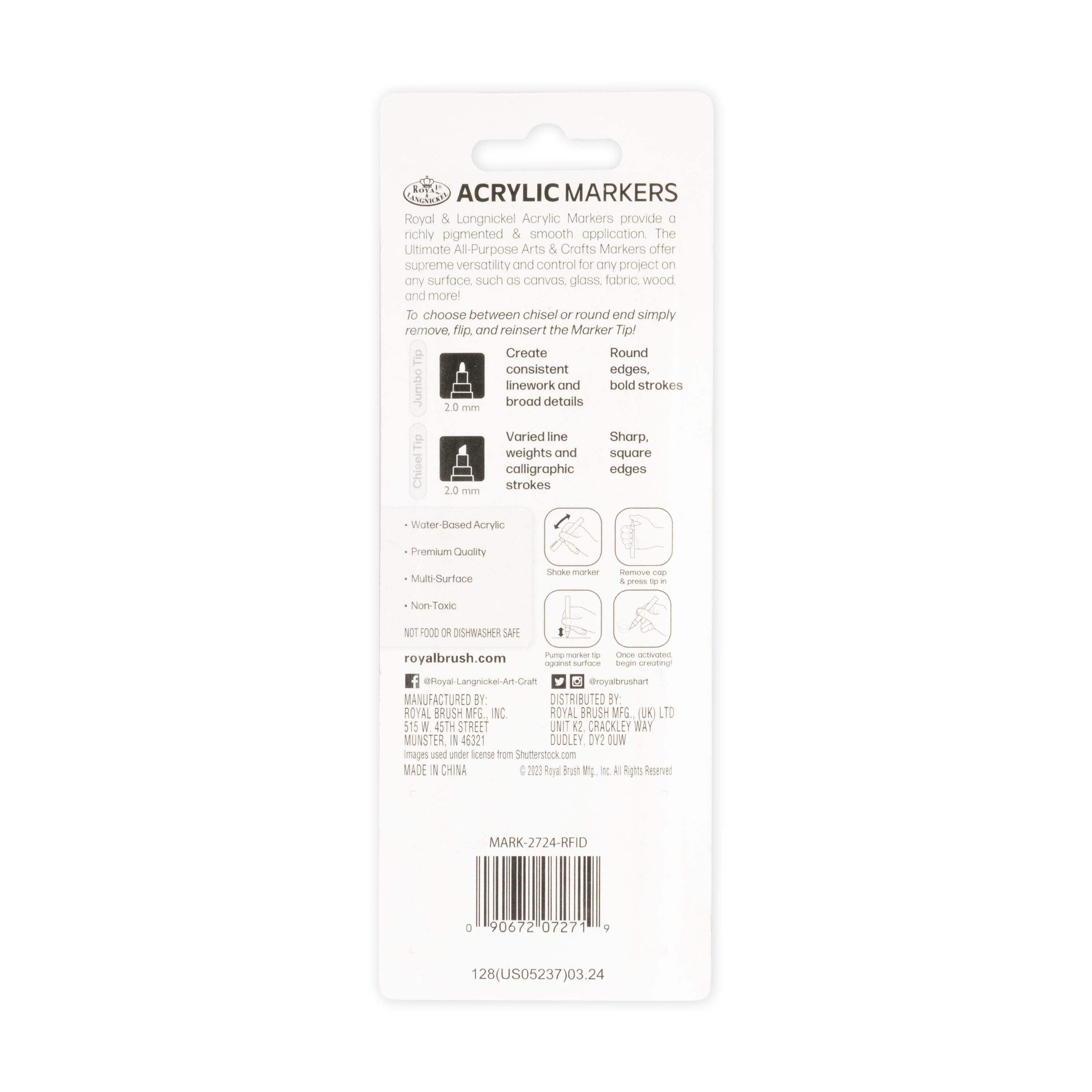 Royal & Langnickel 2 Piece Acrylic 2mm Reversible Tip Black/White Marker