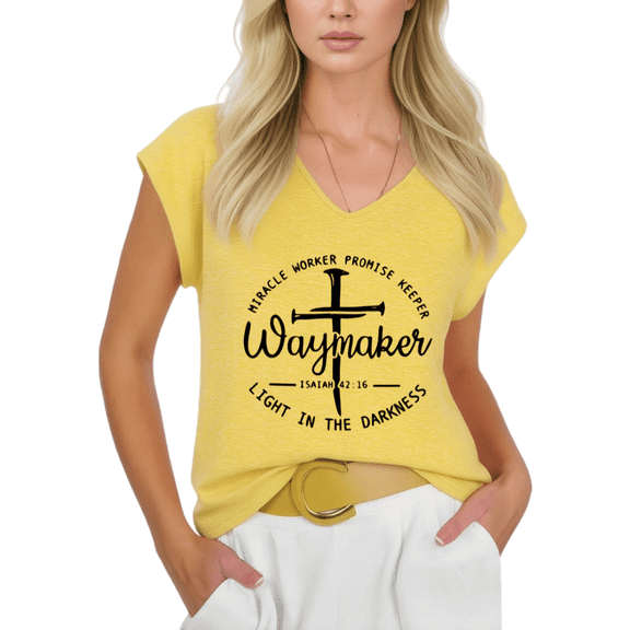 Cozymy Women Waymaker Christian T-Shirt Isaiah 42:16 Cross Miracle Worker Yellow Top