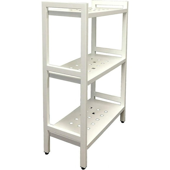 B301 Asta 3-Tier Free Standing Rectangular Bathroom Utility Storage Shelf Rack, Powder-Coated Metal Storage Shelf Stand, 22 inch W x 11 inchd x 35 inch H, Light Beige