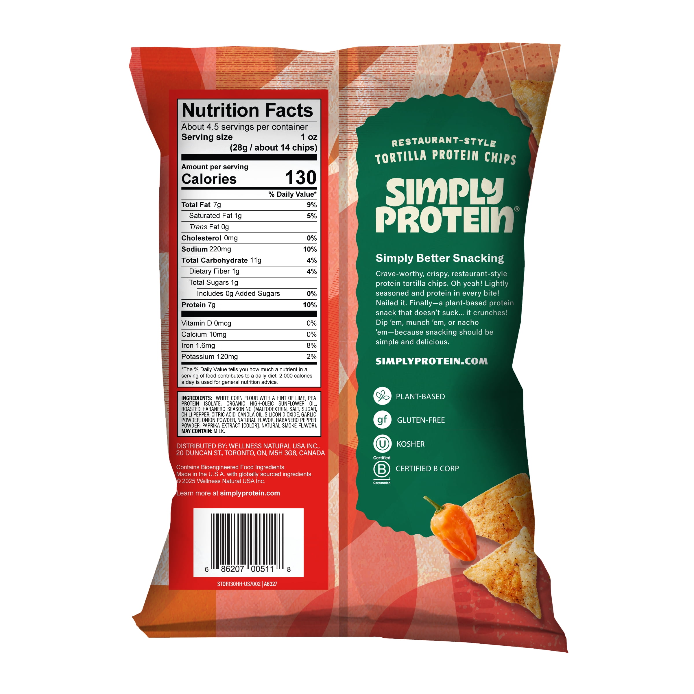 (3 pack) SimplyProtein® Restaurant Style Tortilla Chips Hint of Habanero, 7g Protein, Gluten Free, 1 Pack, 4.58 oz