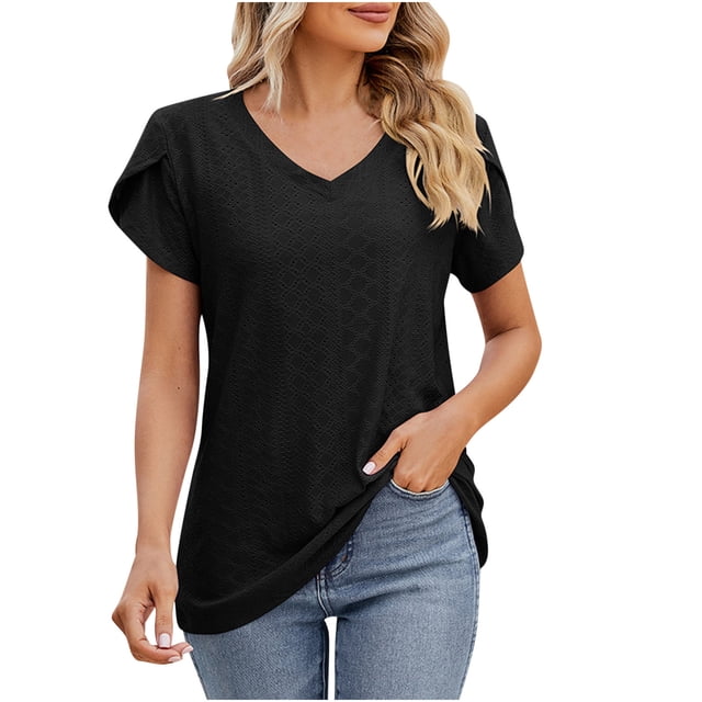 Birdeem Mode Femmes Décontracté Couleur Unie Col en V Manches Courtes Blouses Amples