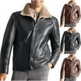 thumbnail image 2 of ZCFZJW Mens Classic Faux Leather Jacket Men Black Vintage Full Zip up Long Sleeve Leather Coat Fuzzy Collar Classic Fall Winter Plush Thick Warm PU Coat with Pockets Brown XXXXXL, 2 of 9