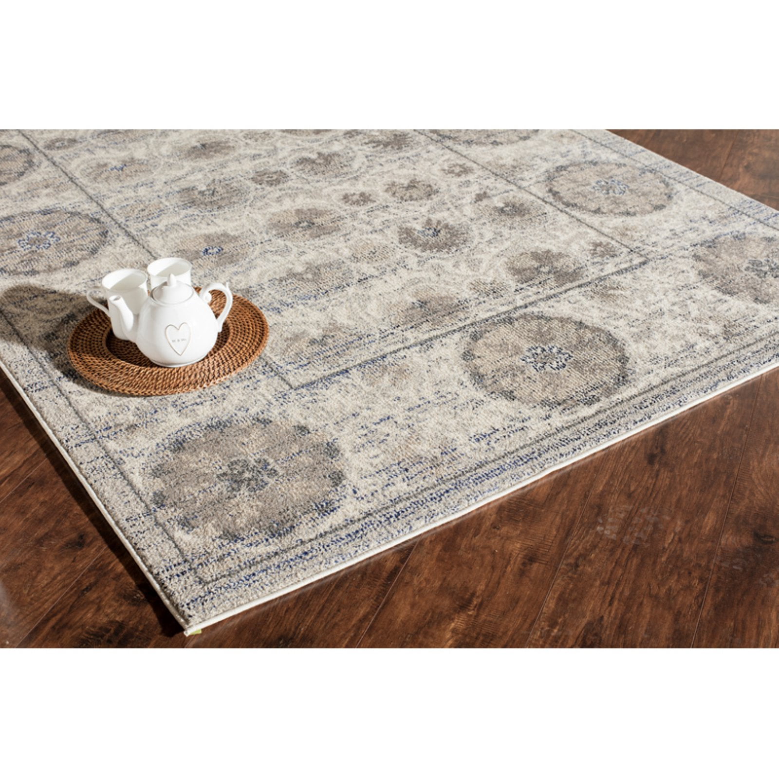 Rugs America Beverly Collection Ivory Blue BV100A Transitional Abstract Area Rug 4' x 5'7"