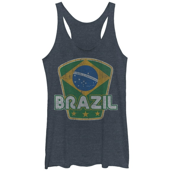 Women's Lost Gods Brazil Flag Stars Racerback Tank Top Navy Blue Heather Large