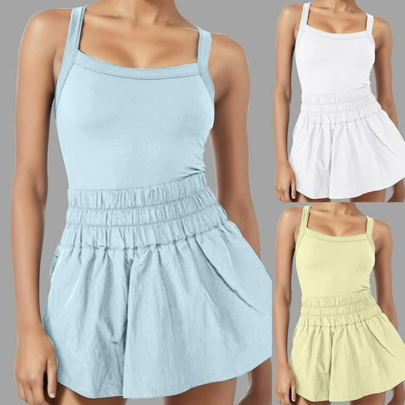 ZZwxWA Tennis Dress Built-in Shorts Sleeveless Workout Athletic Dress Romper for Workout Exercise Golf Dresses with Pockets