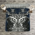 thumbnail image 3 of Ambesonne Indie Quilted Bedspread Set 3 Pcs, Owl Vintage Ornaments, Queen Size, Charcoal Grey Dark Blue, 3 of 3