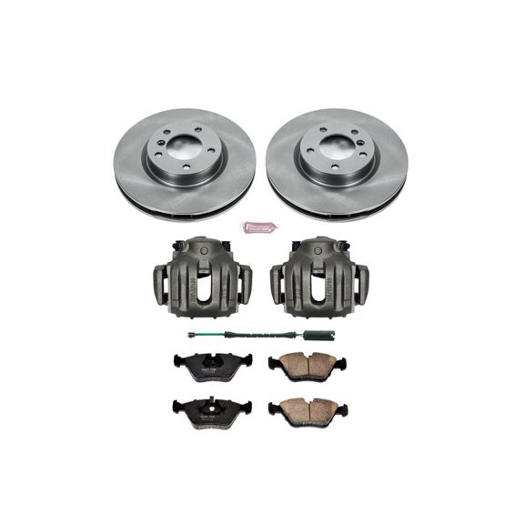 PowerStop Front Stock Replacement Brake Pad and Rotor Kit with Calipers Fits: BMW Select Models KCOE582