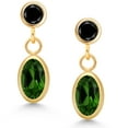thumbnail image 2 of Gem Stone King 14K Yellow Gold Green Chrome Diopside and Black Diamond Drop Dangle Earrings for Women (1.30 Cttw, Gemstone Birthstone, Oval 6X4MM, Round 3MM), 2 of 4