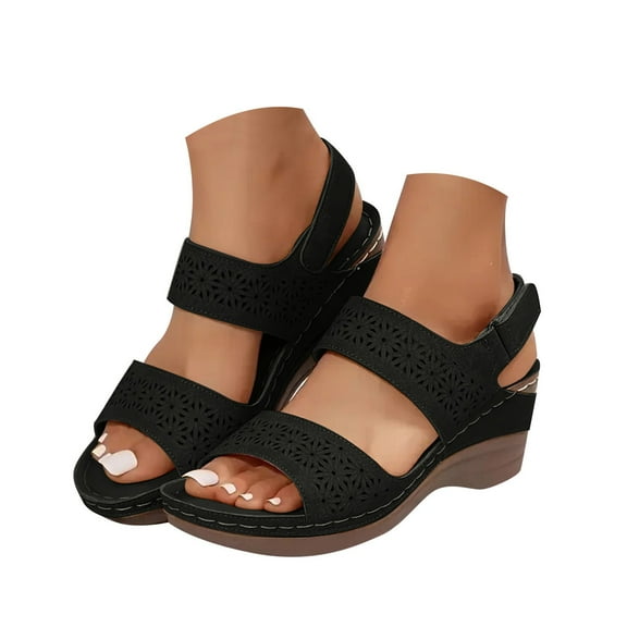 Mepaouo Women's Platform Sandal Open Toe Arch Support Strappy Low Wedges Sandals Walking Shoes Size 9