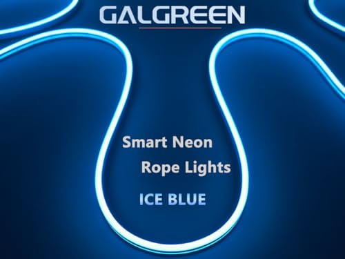 Galgreen Neon Rope Lights, 16.4ft Rope Lights with Dimmable Remote and Adapter, Waterproof Flexible Smart Led Strip Lights for Bedroom, Super Bright, DIY Neon Sign, Indoors Outdoors Decor, Ice Blue